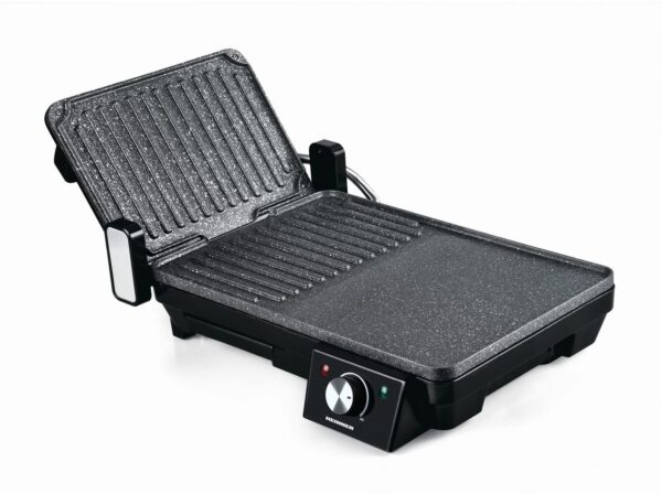 GRILL ELECTRIC HEINNER HEG-F20002P, Putere 2000W, Deschidere 105° si 180°, Invelis marmura anti-adeziv, Negru - imagine 2