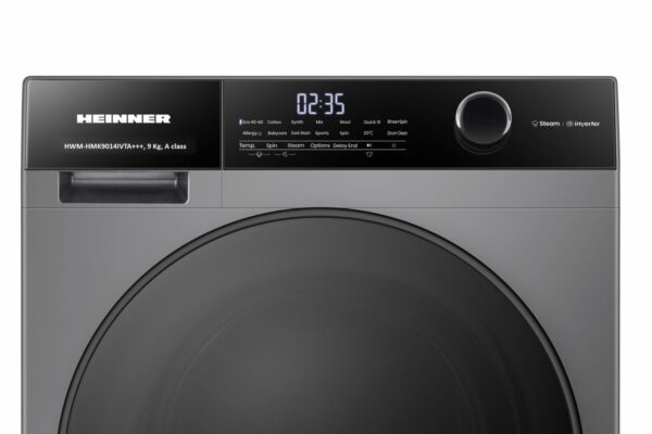 MASINA DE SPALAT RUFE HEINNER HWM-HMK9014IVTA+++, Clasa A, 9KG, 1400RPM, Motor Inverter, Control Touch, Display digital, Gri titanium - imagine 3