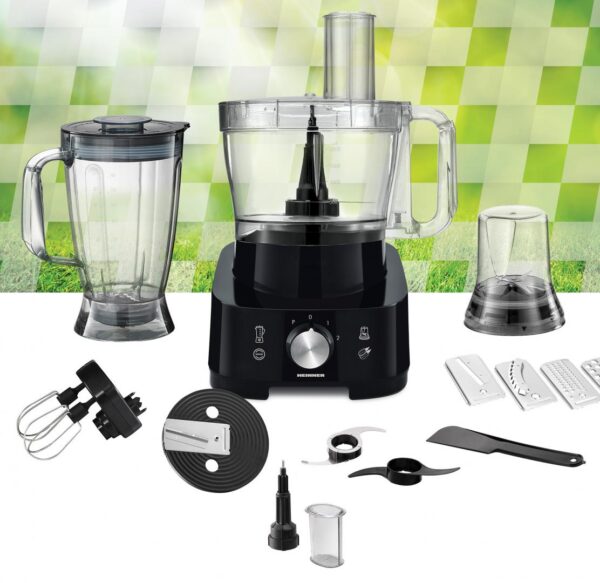 ROBOT DE BUCATARIE HEINNER HFP-1000BK, Putere 1000W, Blender si rasnita incluse, Capacitate bol 3.5L, Capacitate blender 1.8L, 2 viteze + Pulse, Negru - imagine 5