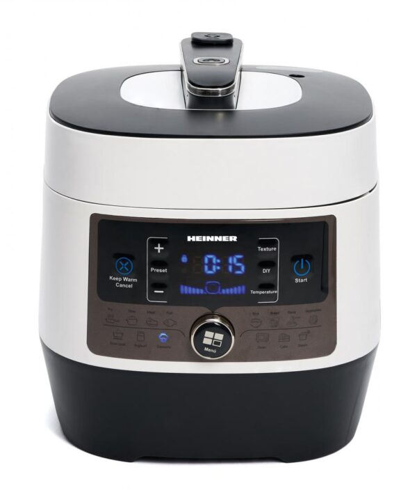 MULTICOOKER CU PRESIUNE HEINNER HPCK-6WH, Capacitate 4.5L, 14 programe, Vas antiadeziv detasabil, Timer, Presiune reglabila, Display LED, Alb