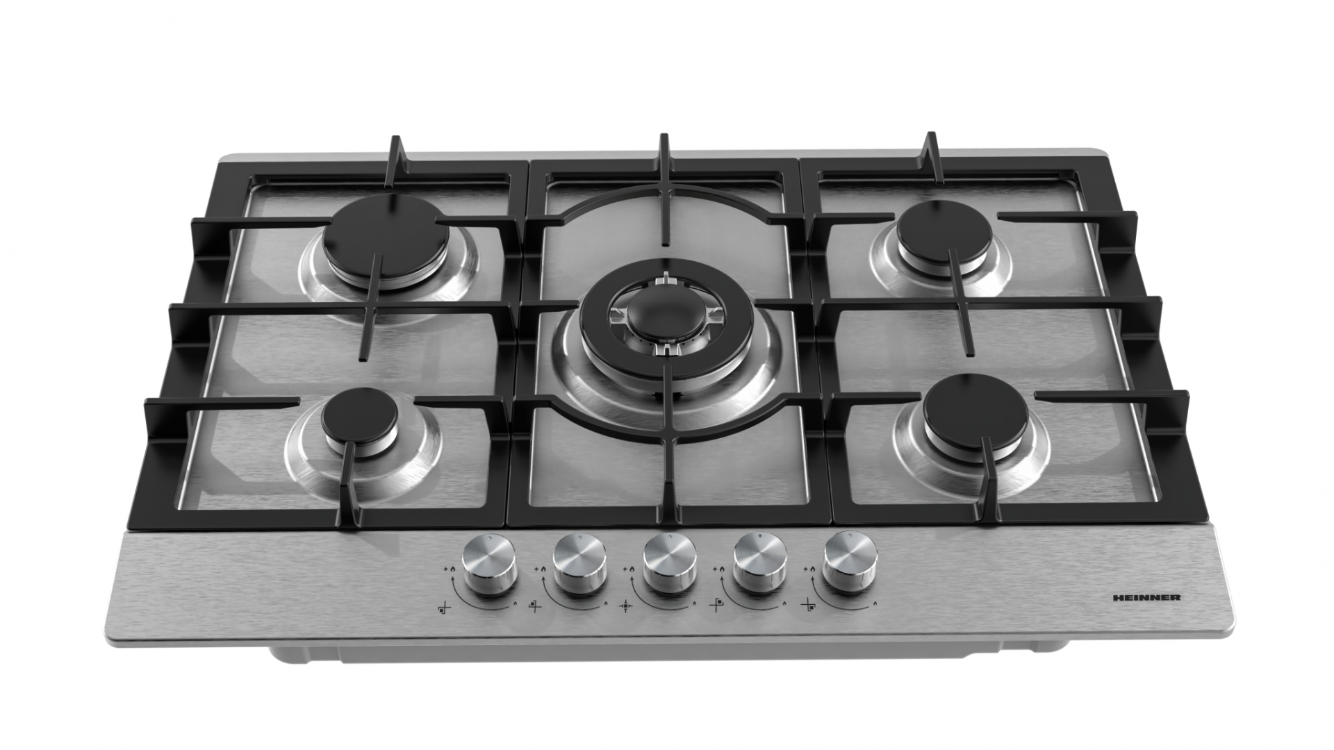 PLITA INCORPORABILA HEINNER HBH-M705IWFIX, Gaz, 5 arzatoare, Latime 75cm, Gratar fonta, Wok, Aprindere electrica, Inox - imagine 3