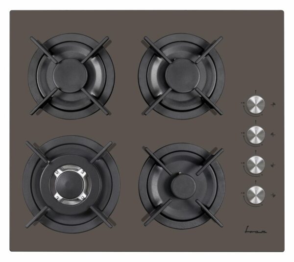 PLITA INCORPORABILA FRAM FBH-V4IWF-GMK, Gaz, 4 Arzatoare, Latime 60cm, WOK, Gratar fonta, Aprindere electrica, Dispozitiv de siguranta, Sticla cafeniu