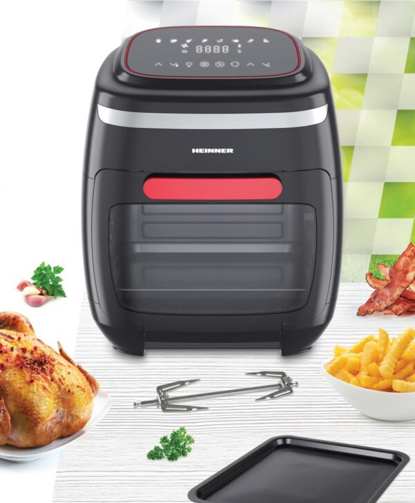 FRITEUZA CU AER CALD HEINNER HAF-B2000FB, Putere 2000W, Capacitate cos 4.5L, Capacitate cuptor 11L, 8 programe, Afisaj digital, Tija rotisor, Termostat reglabil: 30-200˚C, Negru - imagine 6