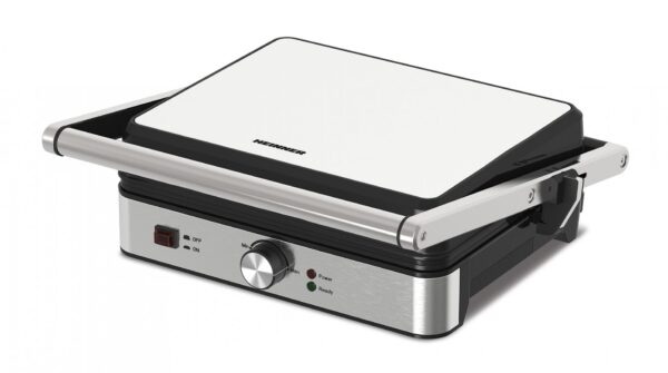 GRILL ELECTRIC HEINNER HEG-K2000SS, Putere 2000W, Placi fixe cu invelis antiaderent, Temperatura reglabila, Maner rece, Inox