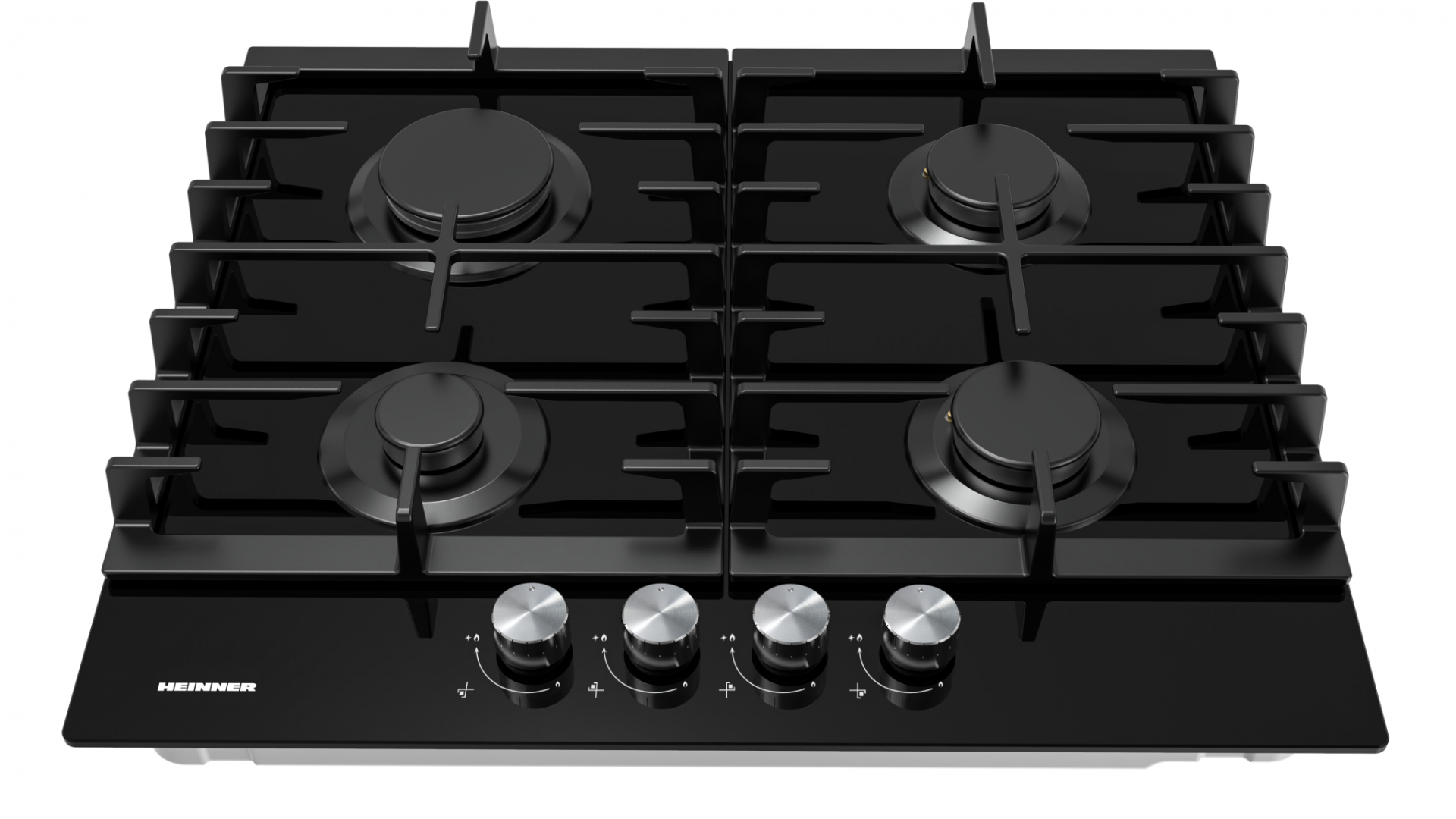 PLITA INCORPORABILA HEINNER HBH-M421IRFGBK, Gaz, 4 arzatoare, Latime 60cm, Gratar fonta, Aprindere electrica, Sticla neagra - imagine 3