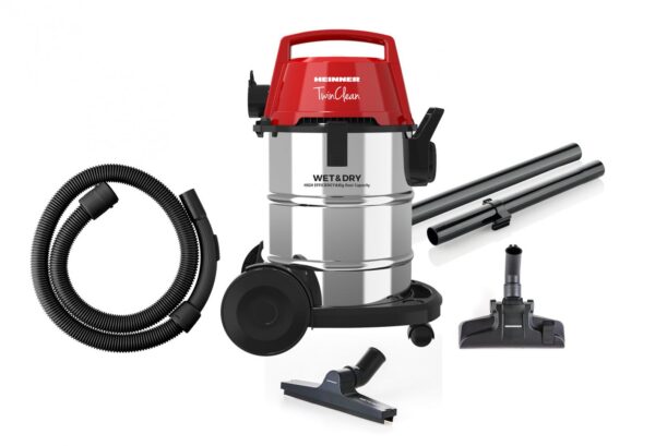ASPIRATOR MULTIFUNCTIONAL HEINNER HVC-MWD1400RD, Putere 1400W, Aspirare umeda si uscata, Capacitate 6L, Sac textil, Functie suflare, Inox/Rosu