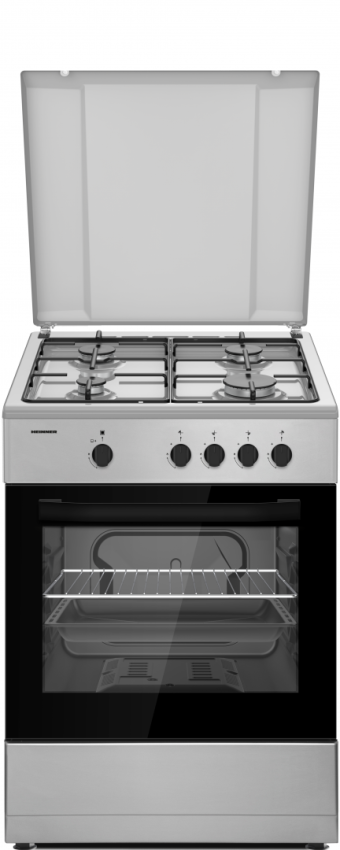 ARAGAZ GAZ HEINNER HFSC-SME66ISL, 4 arzatoare, Latime 60cm, Capac metalic, Aprindere electrica, Argintiu