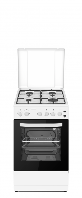 ARAGAZ HEINNER HFSC-S60LITGWH, Gaz, 4 arzatoare, Latime 50cm, Aprindere electrica plita/cuptor, Timer, Grill, Lumina cuptor, Alb