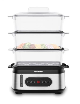 APARAT DE GATIT CU ABURI HEINNER ONE STEAM HSA-D950SS, Putere 800-950W, Display LED, Capacitate 9L, Rezervor apa 1.5L, Temporizator 60 min, Negru/Argintiu