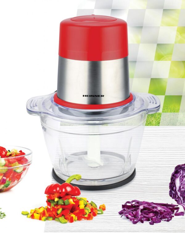 TOCATOR DE LEGUME HEINNER HMC-D300RD, Putere 300W, Capacitate 1L, Bol din sticla, Lame din inox, 2 viteze, Rosu - imagine 3