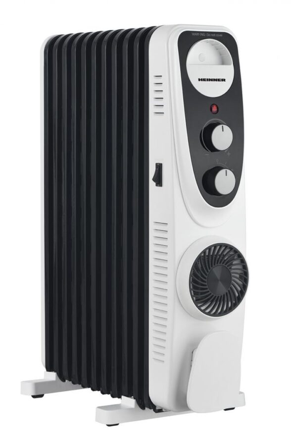 CALORIFER CU ULEI HEINNER HOH-MVT11WH-BK, 11 elementi, Putere 2300W, Ventilator turbo, 3 setari de temperatura, Termostat ajustabil, Protectie supraincalzire, Alb/Negru