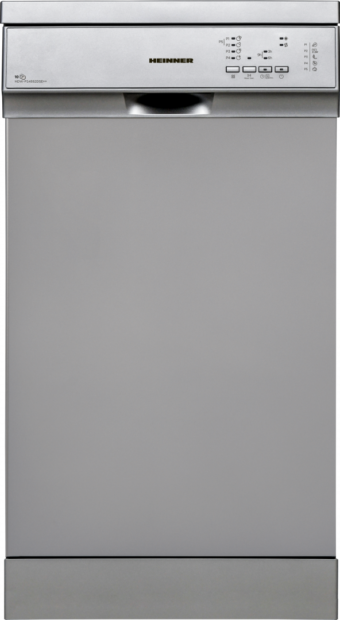 MASINA DE SPALAT VASE HEINNER HDW-FS4552DSE++, Clasa E, 10 seturi, Latime 45cm, 5 programe, Aquastop, Pornire programata, Argintiu