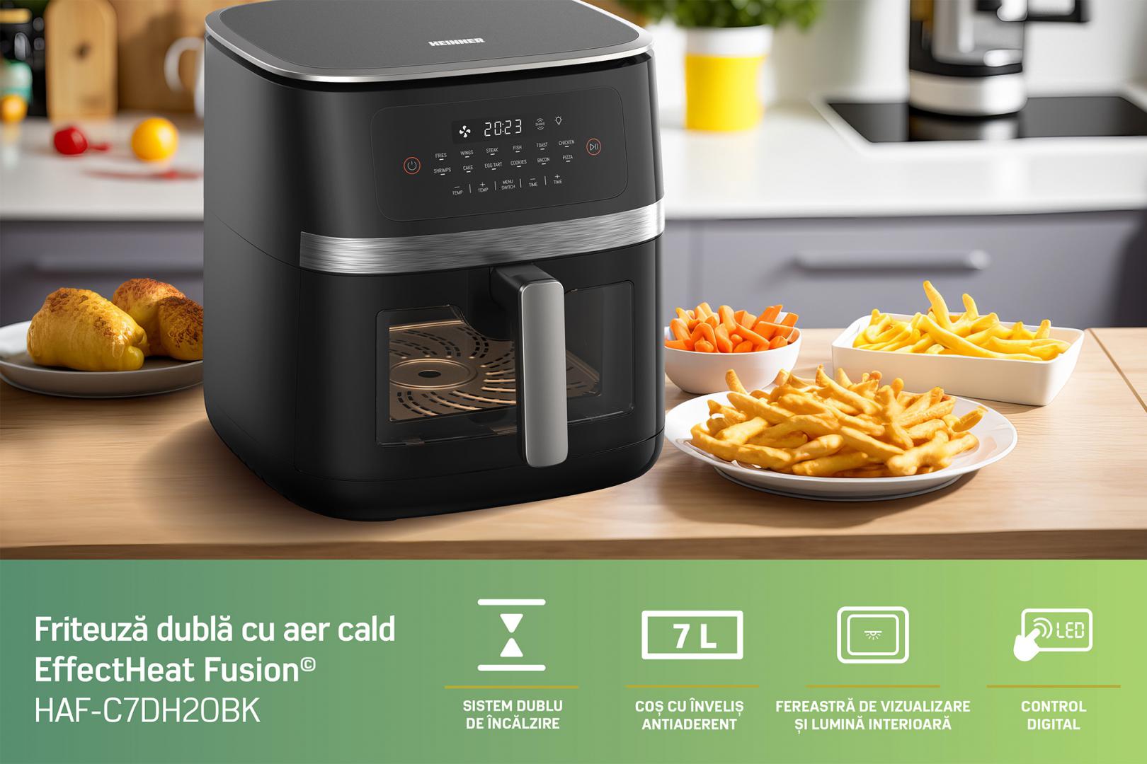 FRITEUZA AER CALD HEINNER EFFECTHEAT FUSION HAF-C7DH20BK, Putere 2000W, Capacitate 7L, Control digital, 12 programe, Negru - imagine 8