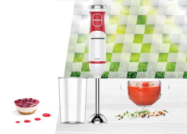 BLENDER DE MANA HEINNER NEWFLEX-600 HHB-D600WHR, Putere 600W, 2 viteze, Pahar gradat 0.7L, Lame inox, Alb/Rosu/Verde - imagine 4