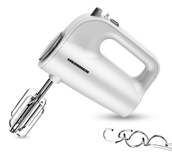 MIXER DE MANA HEINNER HM-300WH, Putere 300W, 5 viteze + Turbo, Accesorii din inox, Alb - imagine 2