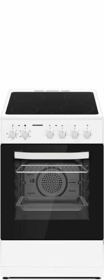 ARAGAZ ELECTRIC HEINNER HFSC-S56E4VWH, 50x60cm, Clasa A, Plita vitroceramica, 4 zone de gatit, Cuptor electric, Grill, Ventilatie, Alb