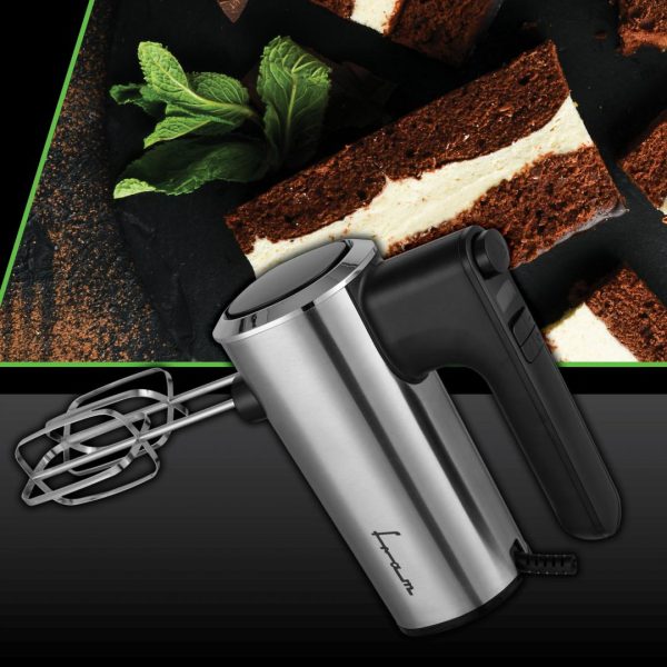 MIXER DE MANA FRAM FHM-4006DSS, Putere 400W, 6 Viteze + Turbo, Ecran LCD, Teluri si carlige inox, Negru/Inox - imagine 2
