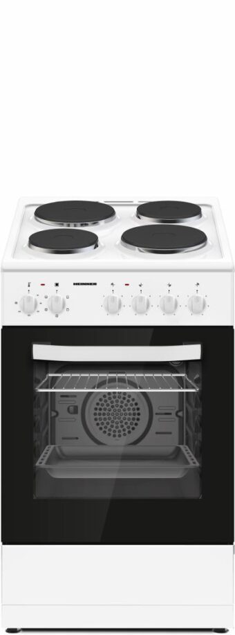 ARAGAZ ELECTRIC HEINNER HFSC-S56E4HMWH, 50X60cm, Clasa A, 4 plite electrice, Cuptor electric, Grill, Ventilatie, Alb