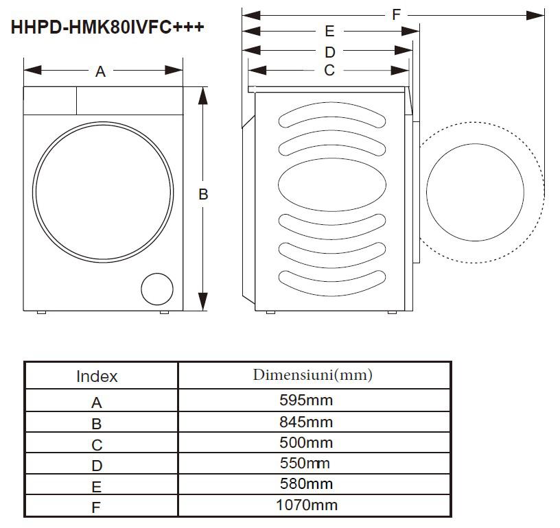 USCATOR DE RUFE CU POMPA DE CALDURA HEINNER HHPD-HMK80IVFC+++, Clasa C, 8Kg, 14 programe, Motor Inverter, Control Touch, Program rapid 30 min, Alb 8 USCATOR DE RUFE CU POMPA DE CALDURA HEINNER HHPD-HMK80IVFC+++, Clasa C, 8Kg, 14 programe, Motor Inverter, Control Touch, Program rapid 30 min, Alb - imagine 8