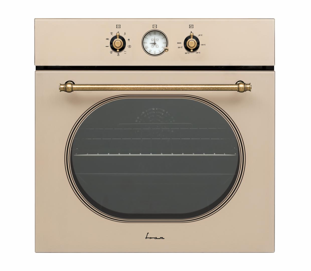 CUPTOR INCORPORABIL FRAM FBO-V659GCA-RGBG, Electric, Clasa A, 65L, Autocuratare catalitica, Timer Analog, Grill, Iluminare, Design rustic, Crem