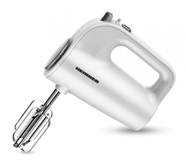 MIXER DE MANA HEINNER HM-300WH, Putere 300W, 5 viteze + Turbo, Accesorii din inox, Alb