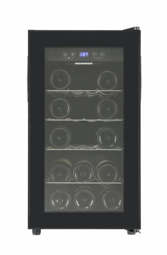 RACITOR DE VINURI HEINNER HRV-A52DRM18, Clasa G, 55L, 18 sticle 750 ml, Display LED, 4 rafturi lemn, H 67cm, Negru