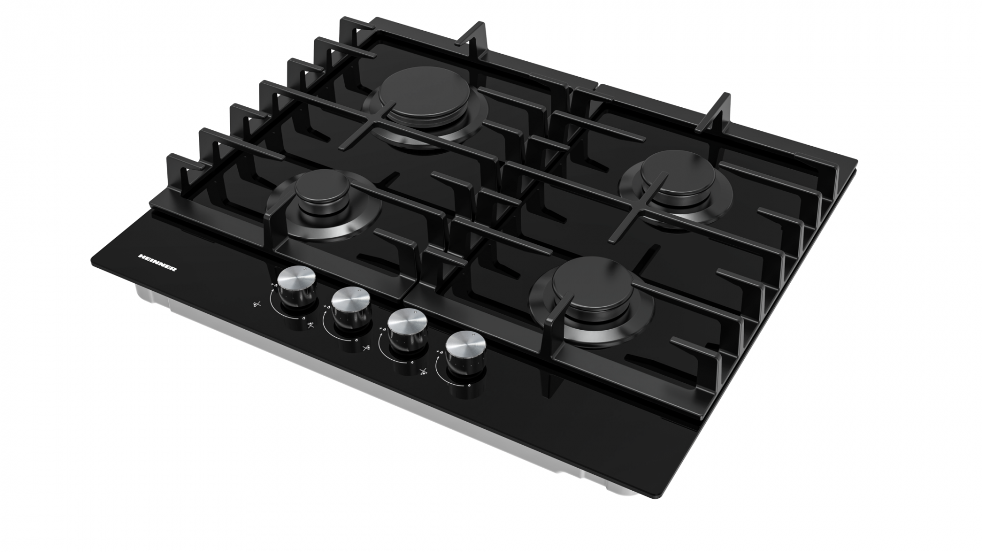 PLITA INCORPORABILA HEINNER HBH-M421IRFGBK, Gaz, 4 arzatoare, Latime 60cm, Gratar fonta, Aprindere electrica, Sticla neagra - imagine 2