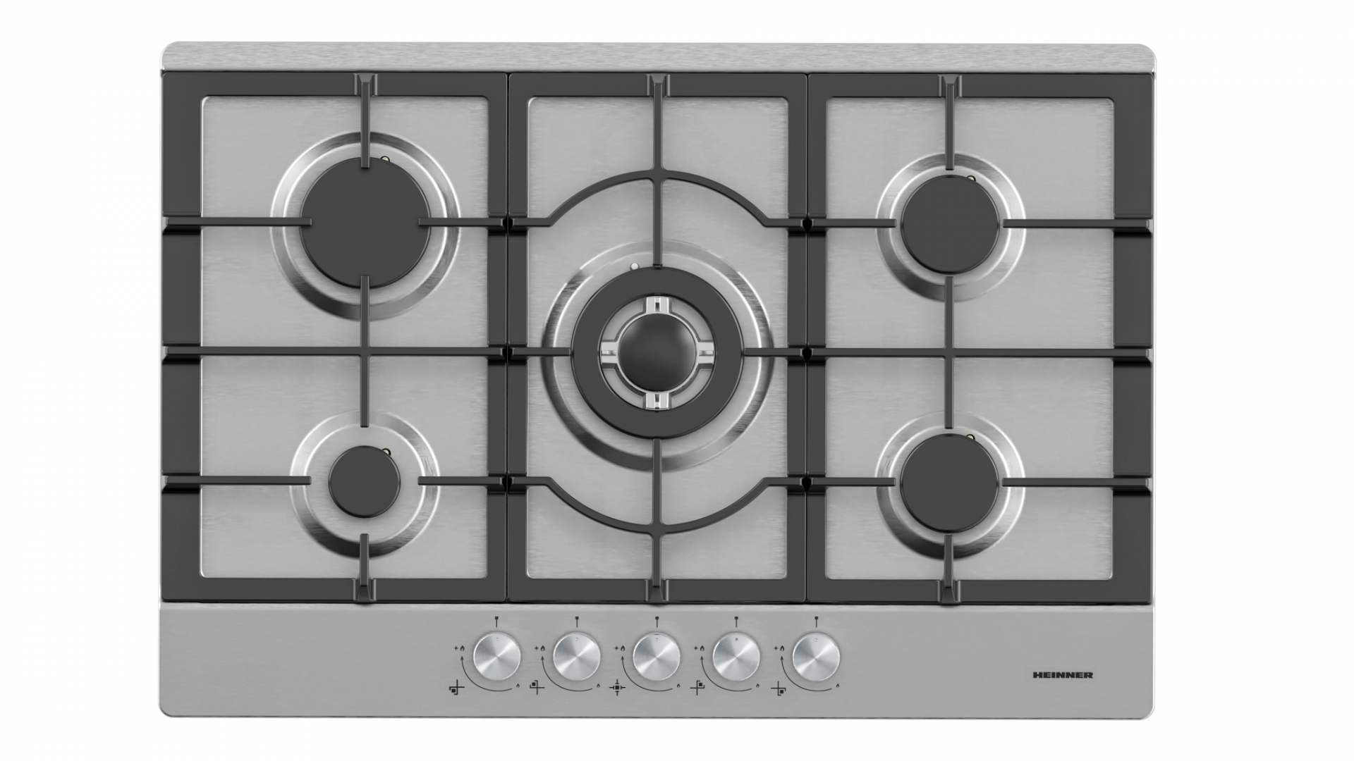 PLITA INCORPORABILA HEINNER HBH-M705IWFIX, Gaz, 5 arzatoare, Latime 75cm, Gratar fonta, Wok, Aprindere electrica, Inox