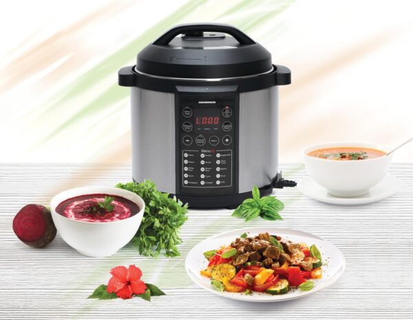 MULTICOOKER CU PRESIUNE HEINNER HPCK-6IX, Capcitate 3.8L, 15 programe, Vas antiadeziv detasabil, Presiune reglabila, Timer, Display LED, Inox - imagine 3
