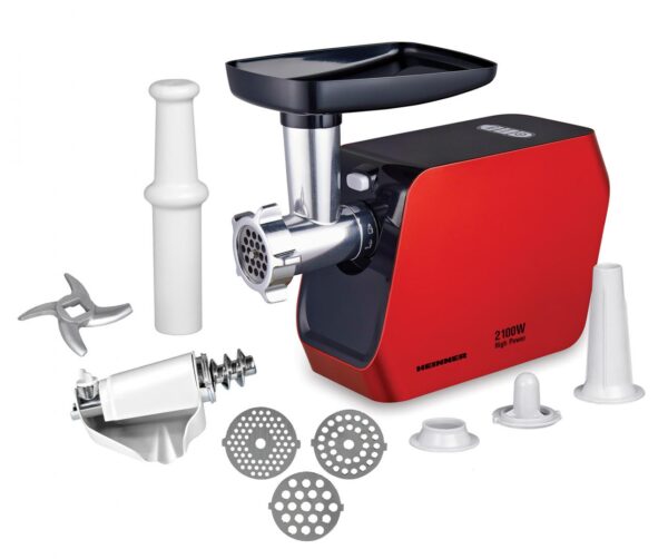 MASINA DE TOCAT HEINNER MG-2100RD, Putere 2100W, 1.8kg/min, Accesoriu rosii, Accesorii carnati, Cutit inox, 3 site taiere, Rosu - imagine 2