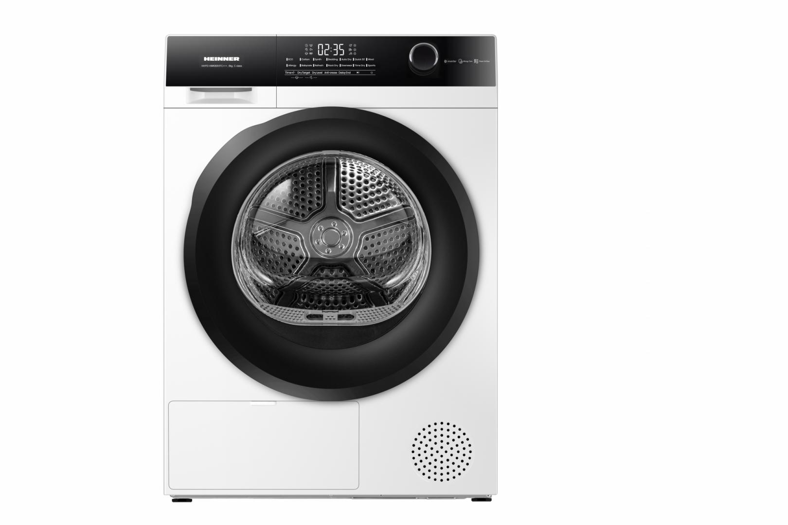 USCATOR DE RUFE CU POMPA DE CALDURA HEINNER HHPD-HMK80IVFC+++, Clasa C, 8Kg, 14 programe, Motor Inverter, Control Touch, Program rapid 30 min, Alb 1 USCATOR DE RUFE CU POMPA DE CALDURA HEINNER HHPD-HMK80IVFC+++, Clasa C, 8Kg, 14 programe, Motor Inverter, Control Touch, Program rapid 30 min, Alb