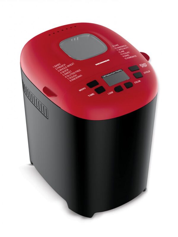 MASINA DE PAINE HEINNER HBM-915BKR, Putere 550W, Capacitate 700-900g, 15 programe, Negru/Rosu - imagine 2