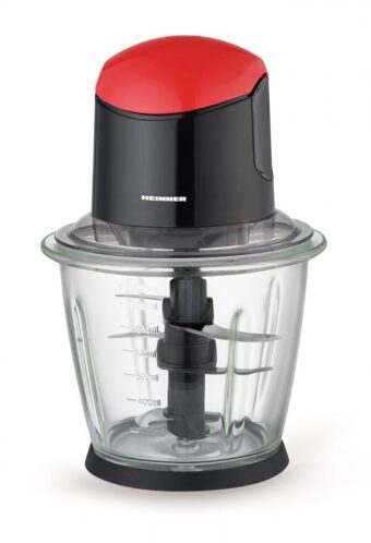 TOCATOR DE LEGUME HEINNER HMC-K500BKR, Bol sticla 1.5L, Putere 500W, 3 cutite din inox, Angrenaj metalic, Negru/Rosu